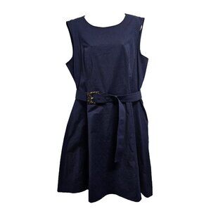 Lafayette 148 New York Fit & Flare Dress Women Size 16 Classic Navy Cotton